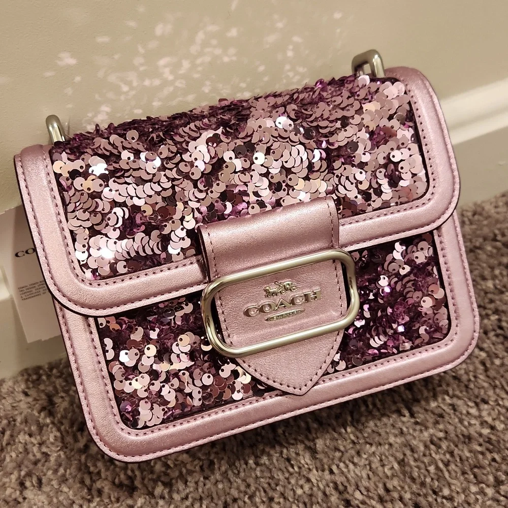 SOLD OUT NWT Coach Lilac Sequin Morgan Square Crossbody bag - Picture 4 of 16
